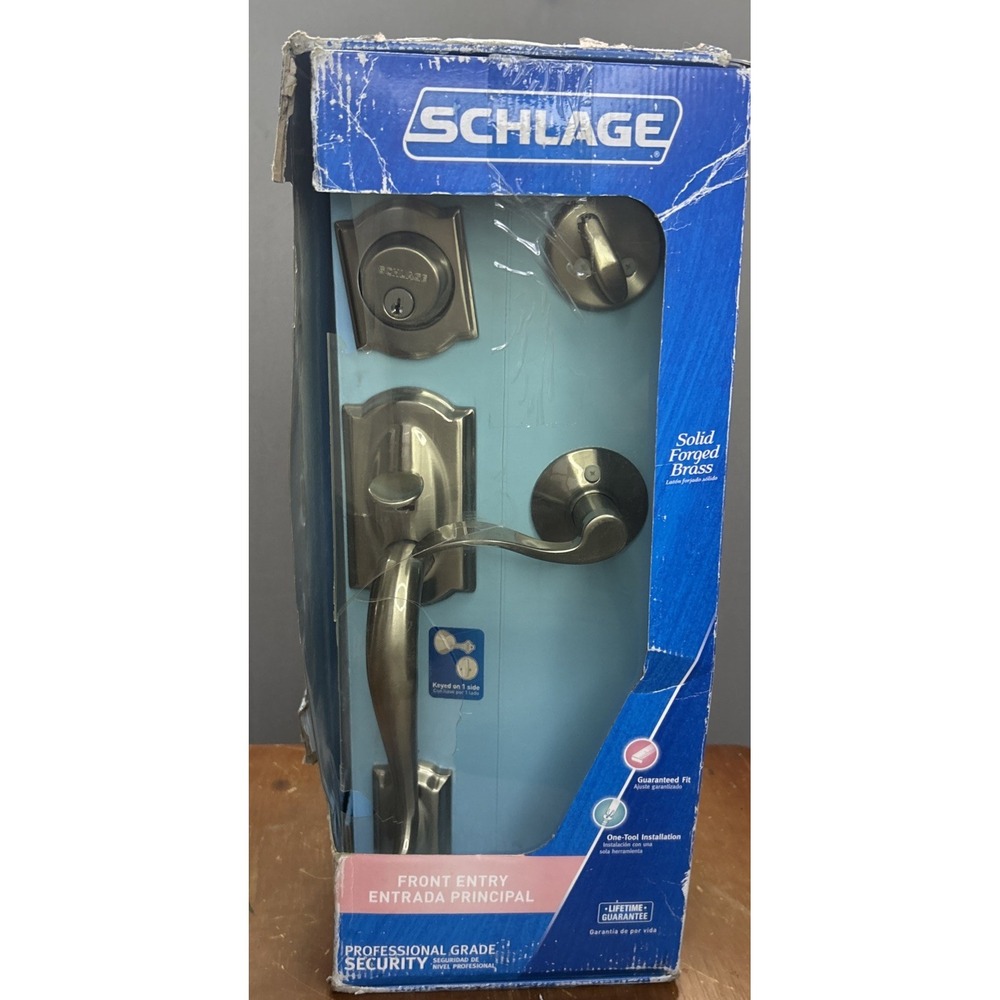 Schlage F360 V CAM 619 ACC Camelot Front Entry Handleset Lever Satin Nickel